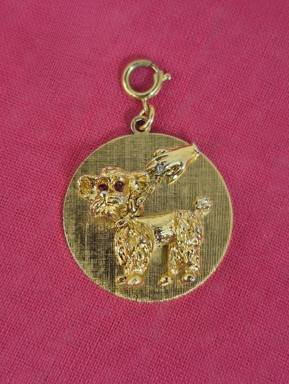 Vintage Monet Poodle w/Red Rhinestone Eyes and Hand on Leash Gold-tone Charm